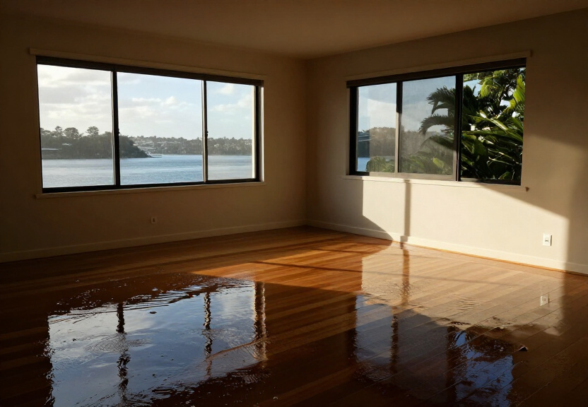 Flooded living room in Glenhaven before restoration